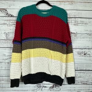 Men's Vintage St John's Bay Chunky Knit Crewneck Multi Striped Grandpa Sweater L